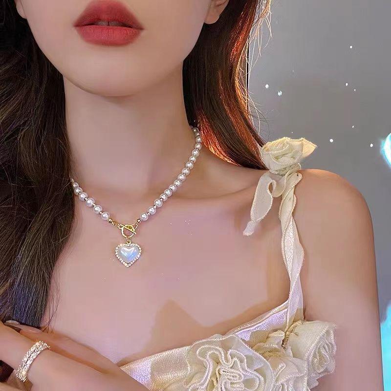 Beads Women's Neck Chain Kpop Pearl Choker Necklace Gold Color Goth Chocker Jewelry On The Neck Pendant Collar