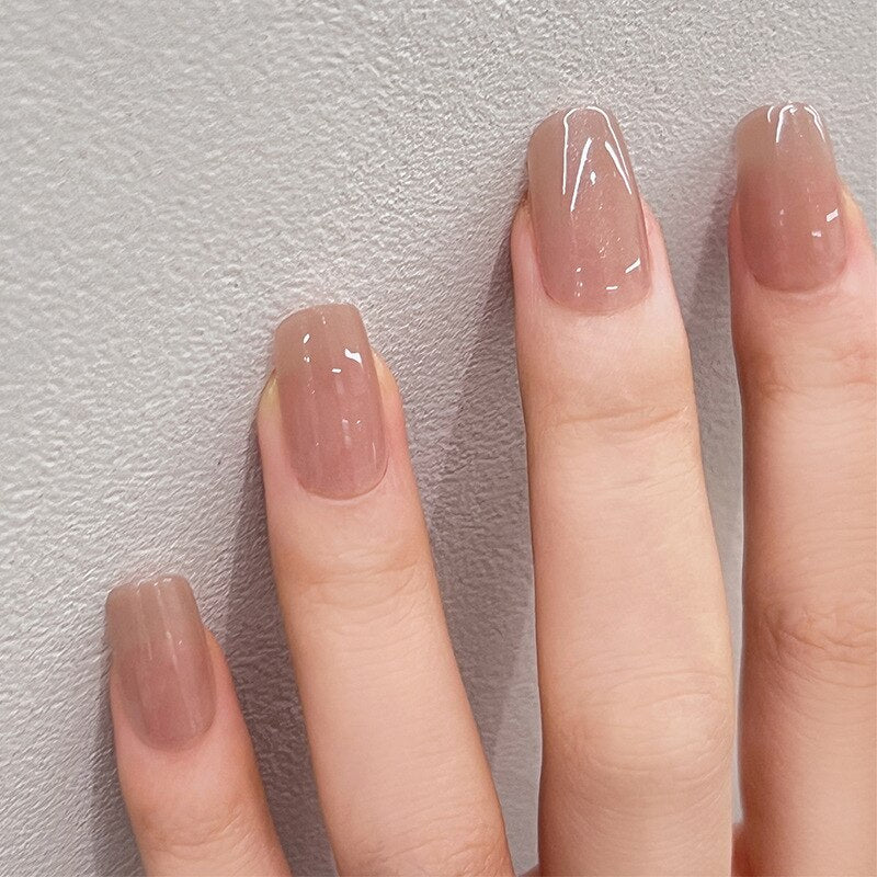 24pcs Long gradient nude false nail with glue simple artifical press on nails acrylic nails natural stick on nails set