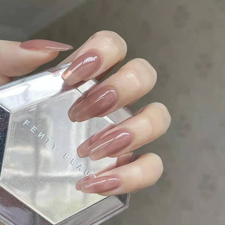 24pcs Long gradient nude false nail with glue simple artifical press on nails acrylic nails natural stick on nails set