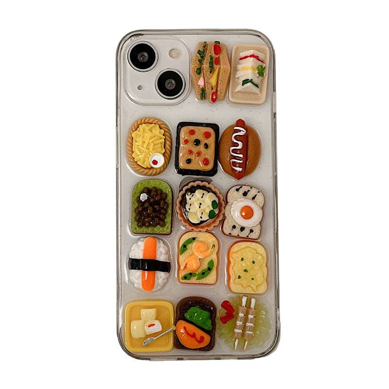 Japanese 3D Snack Food Epoxy Phone Case For iPhone 11 12 13 Pro Max X XR XS Max 7 8 Plus Funny Cute Clear Soft Back Cover Coque