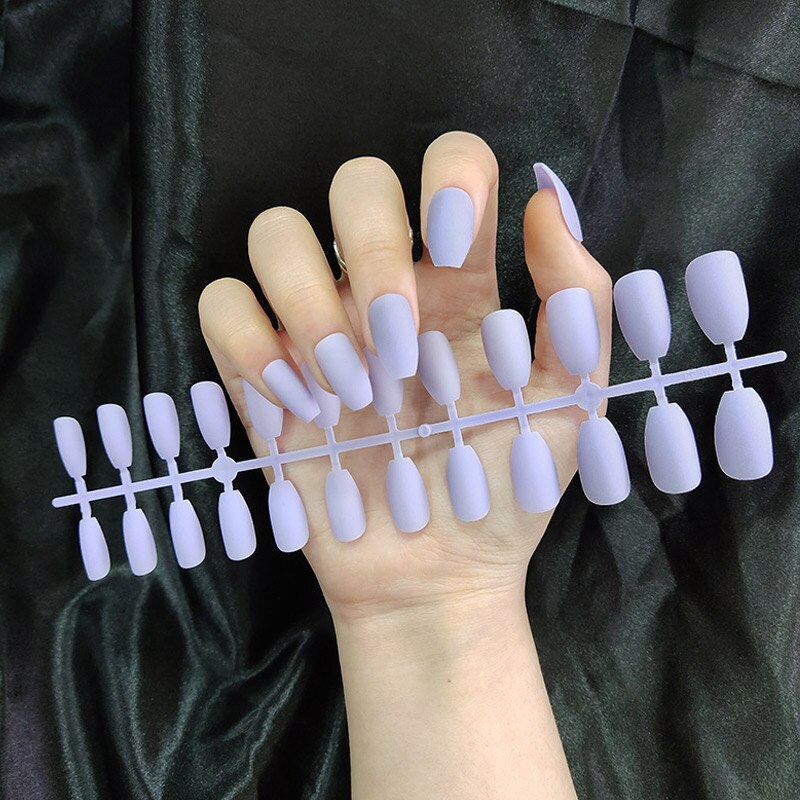 24Pcs/Sheet Matte Fake Nails Full Cover Ballet Fake Nail Elegant Solid Color Long Coffin False Nails Art Artificial Fingernails