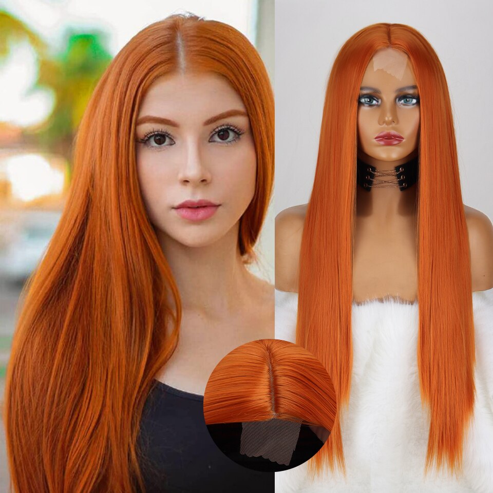 Long Straight White Natural Wigs Middle Part Heat Resistant Synthetic Wigs Suitable for African Women Daily Cosplay Halloween Wig