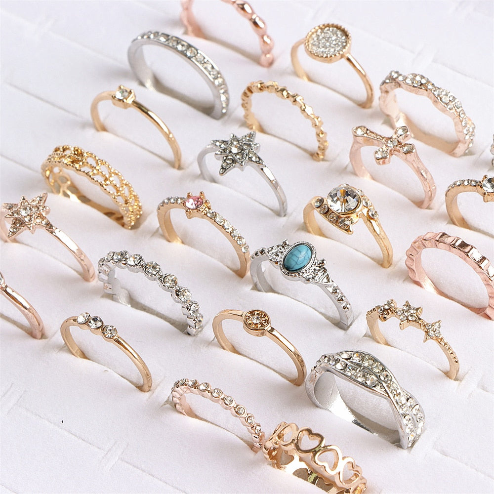 10Pcs/Lot Fashion Heart Love Micro-inlaid Colorful Crystal Finger Ring Jewelry For Women Mix Style Wedding Engagement Party