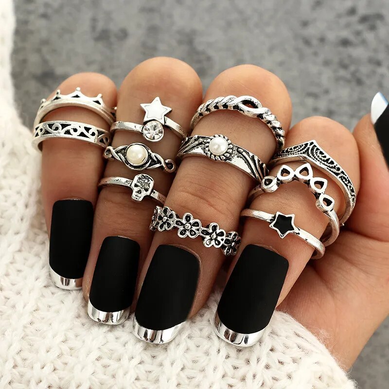 Bohemian Geometric Rings Sets Crystal Star Moon Flower Butterfly Constellation Knuckle Finger Ring Set For Women Jewelry