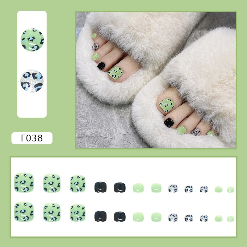 24pcs detachable fake toe nails Shiny fragment Jade foot nail stickers full cover white toe nail tips short press on toe nails