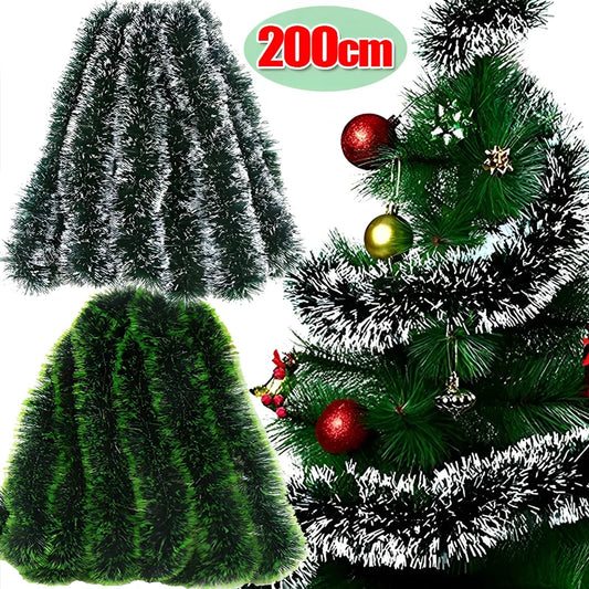 200cm Colorful Christmas Decoration Bar Tops Ribbon Garland Dark Green Cane Tinsel Garland Xmas Tree Ornaments Party Supplies