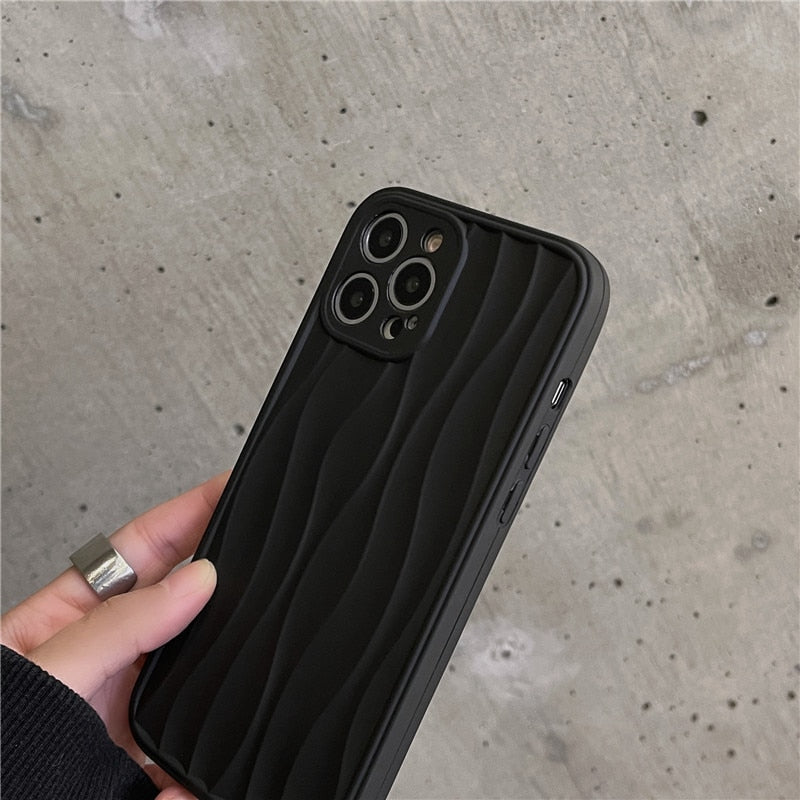 Black Water Ripple wave line art Retro luxury Shockproof Phone case For iPhone 14 13 11 12 Pro Max 14 Plus case Cute Soft Cover