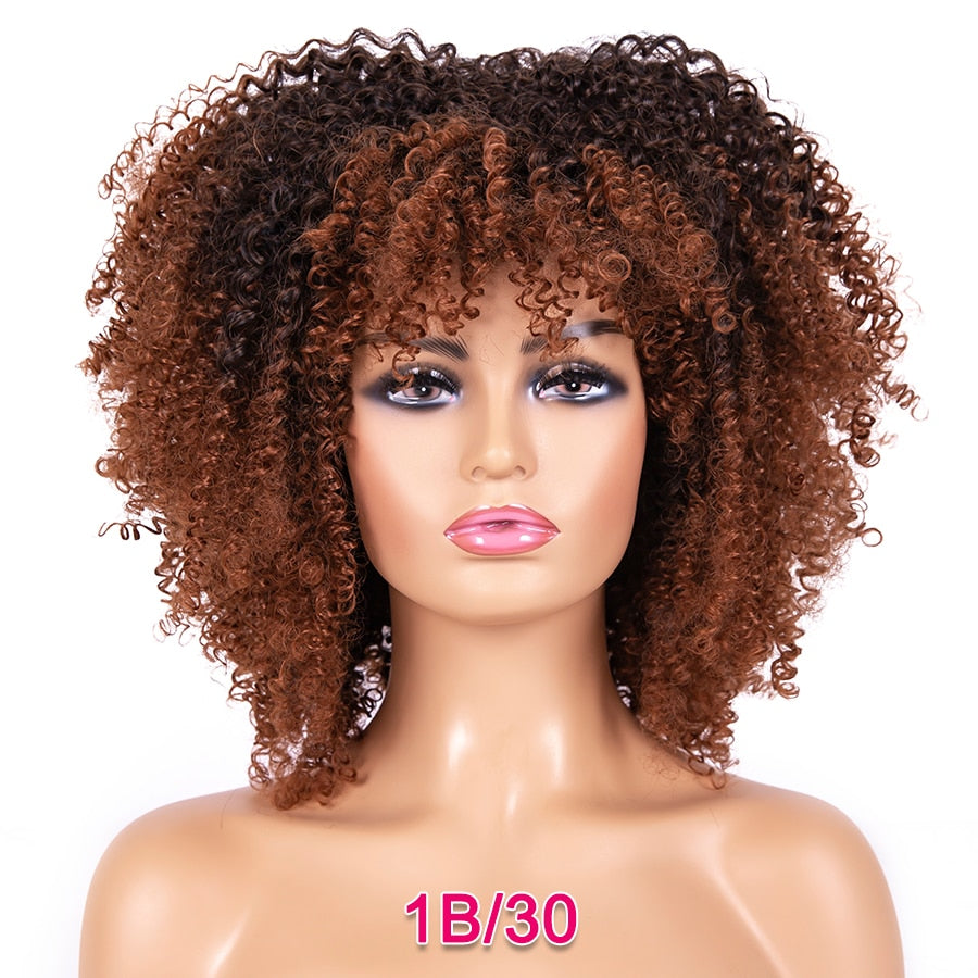 Short Kinky Curly Wigs Pink Blonde Color Curly Afro Wig Short 14 Inch Curly Bob Wig Synthetic Heat Resistant Wigs With Bangs