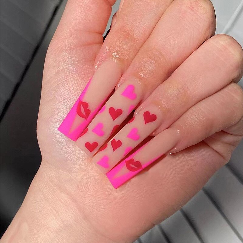 24pcs artificial nails pink french press on nails Sticker Fake Nails Tips With Glue Full Cover Detachable Finished Fingernails