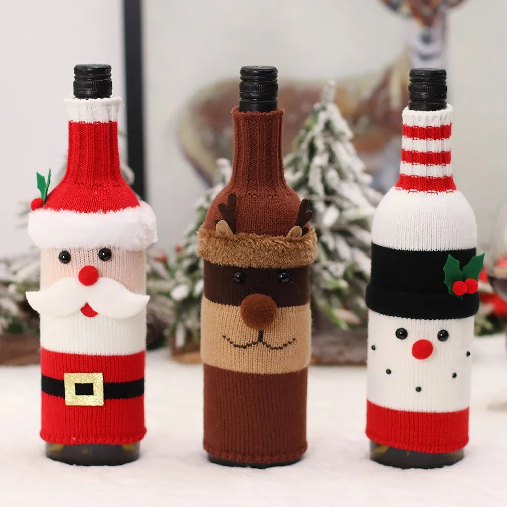 Christmas Decorations Knitting Wool Belt Elderly Wine Bottle Set Table Decor Kitchen Decoration