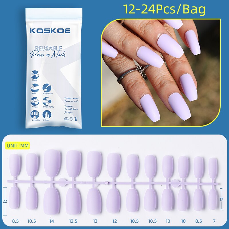 Matte False Nail Tips Solid Color Matte Super Long Coffin False Nail Ballet Press on Nails Tips