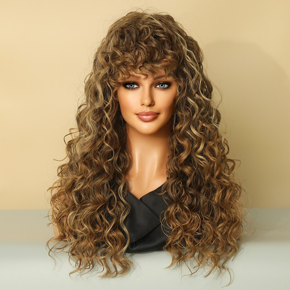 Natural Black Short Curly Hair Wig for Women Heat Resistant Synthetic Wig with Bangs Party Daily Use Afro Female Wig Hair