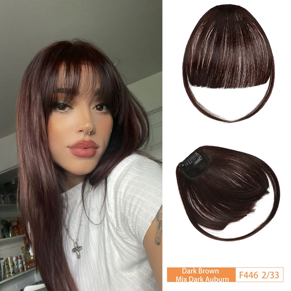 False Bangs Synthetic Hair Extension Fake Fringe Natural hair clip on bangs Light Brown wigs