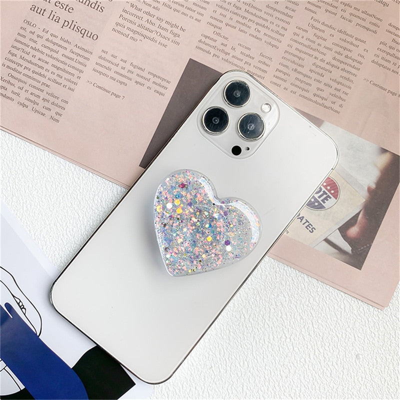 Korean Cute Epoxy Love Heart Phone Grip Tok Griptok Holder Ring For iPhone 14 13 Samsung Phone Accessories Glitter Lazy Bracket