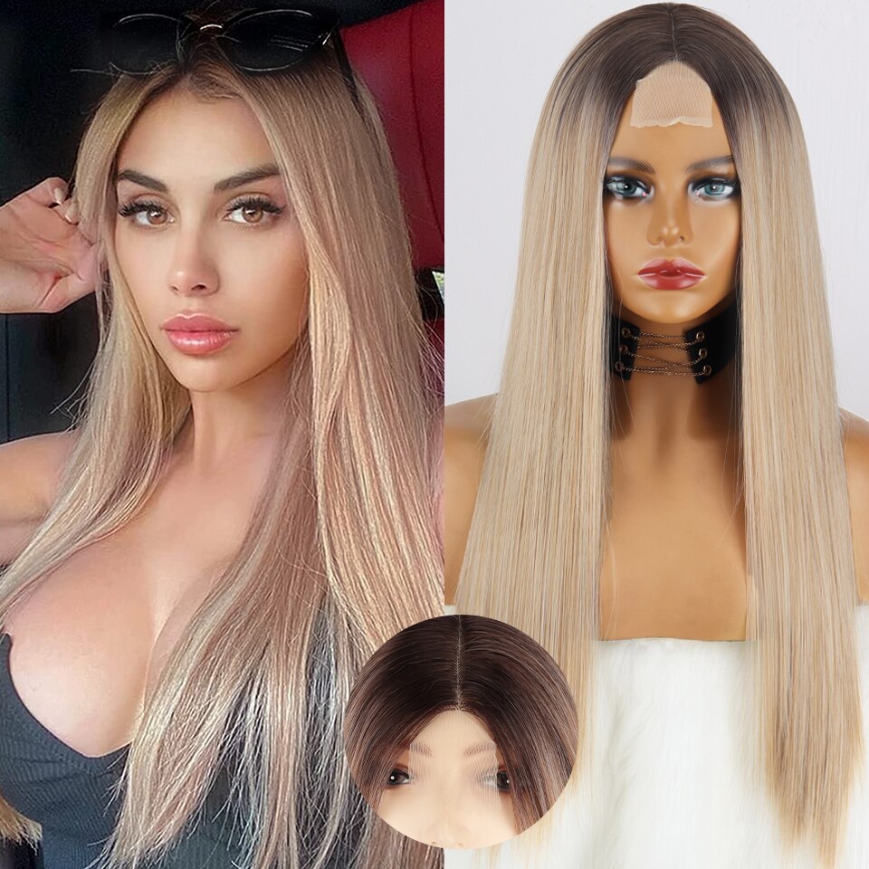 Long Straight White Natural Wigs Middle Part Heat Resistant Synthetic Wigs Suitable for African Women Daily Cosplay Halloween Wig