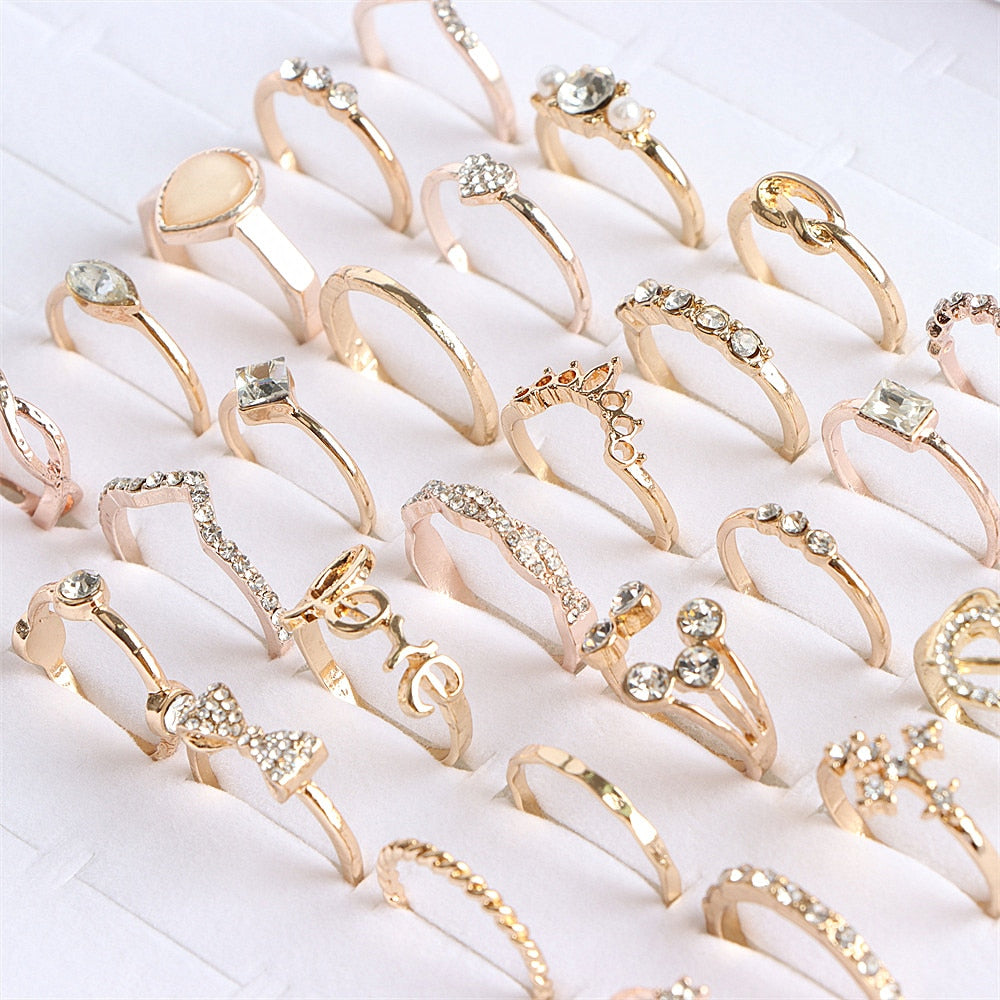 10Pcs/Lot Fashion Heart Love Micro-inlaid Colorful Crystal Finger Ring Jewelry For Women Mix Style Wedding Engagement Party