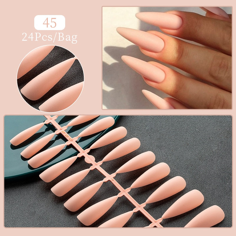 Matte False Nail Tips Solid Color Matte Super Long Coffin False Nail Ballet Press on Nails Tips