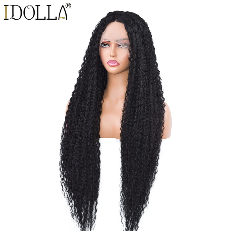 Deep Wave Lace Front Wig Kinky Curly Synthetic Wigs 13x4X1 Cosplay Party High Temperature Synthetic Wig For Woman