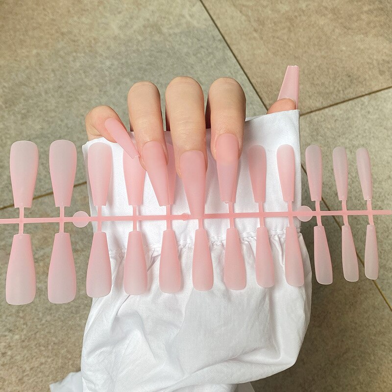 24Pcs/Sheet Matte Fake Nails Full Cover Ballet Fake Nail Elegant Solid Color Long Coffin False Nails Art Artificial Fingernails