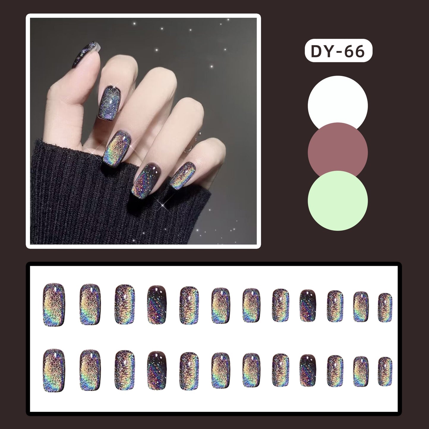 24pcs Cat Eye False Nail Sky Blue Color Fake Nail Tips Full Cover Fashion Nail Art Short Style Press on Nail Manicure Nail Tips