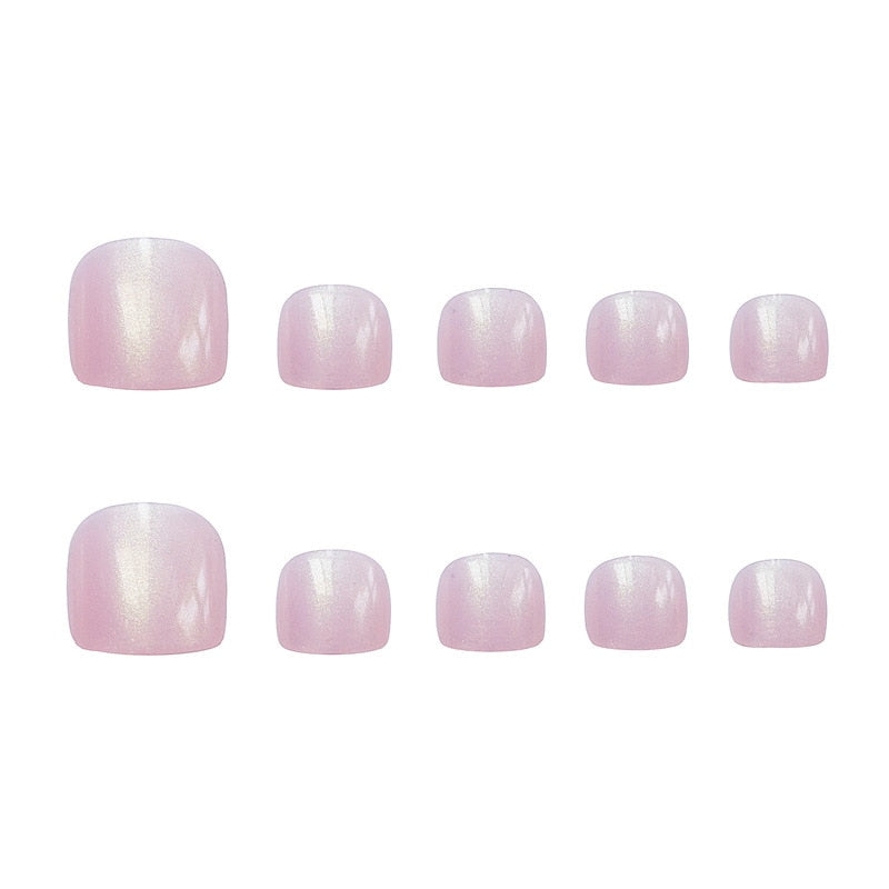 24pcs detachable Pink Gold Pearlized Toenail False Nails with designs full cover short Whiten foot Toenail fake nails press on