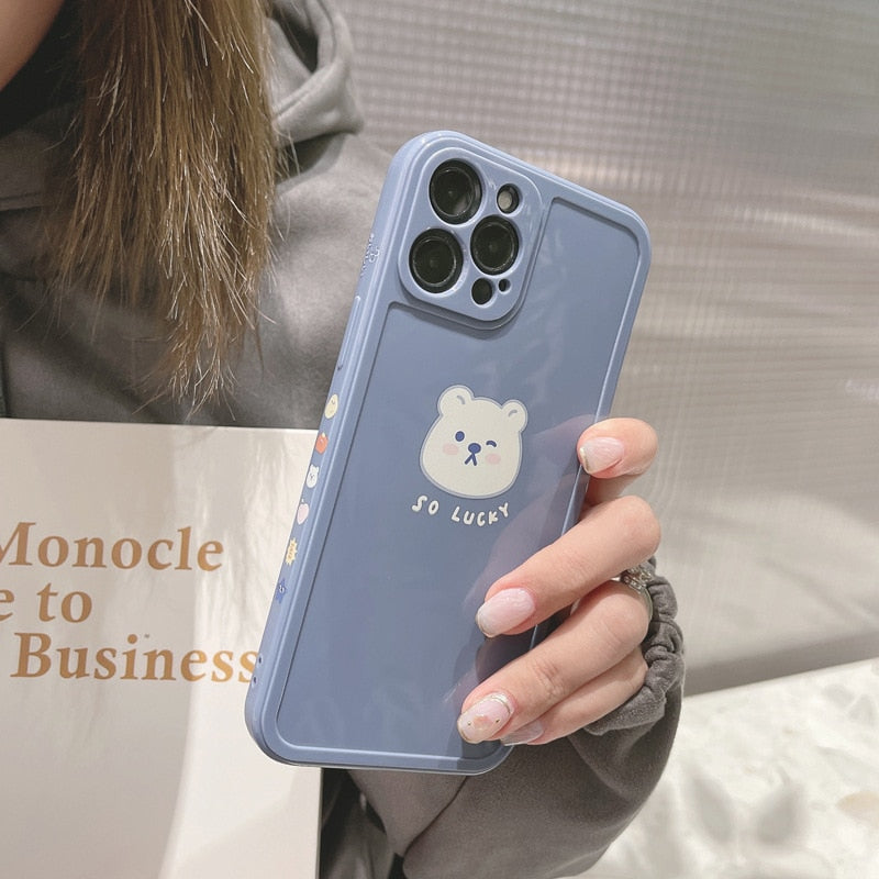 Retro Kawaii lucky bear japanese Phone Case for apple iPhone 13 12 11 Pro Max Xr Xs Max X 7 8 Plus case Cute Soft Cover