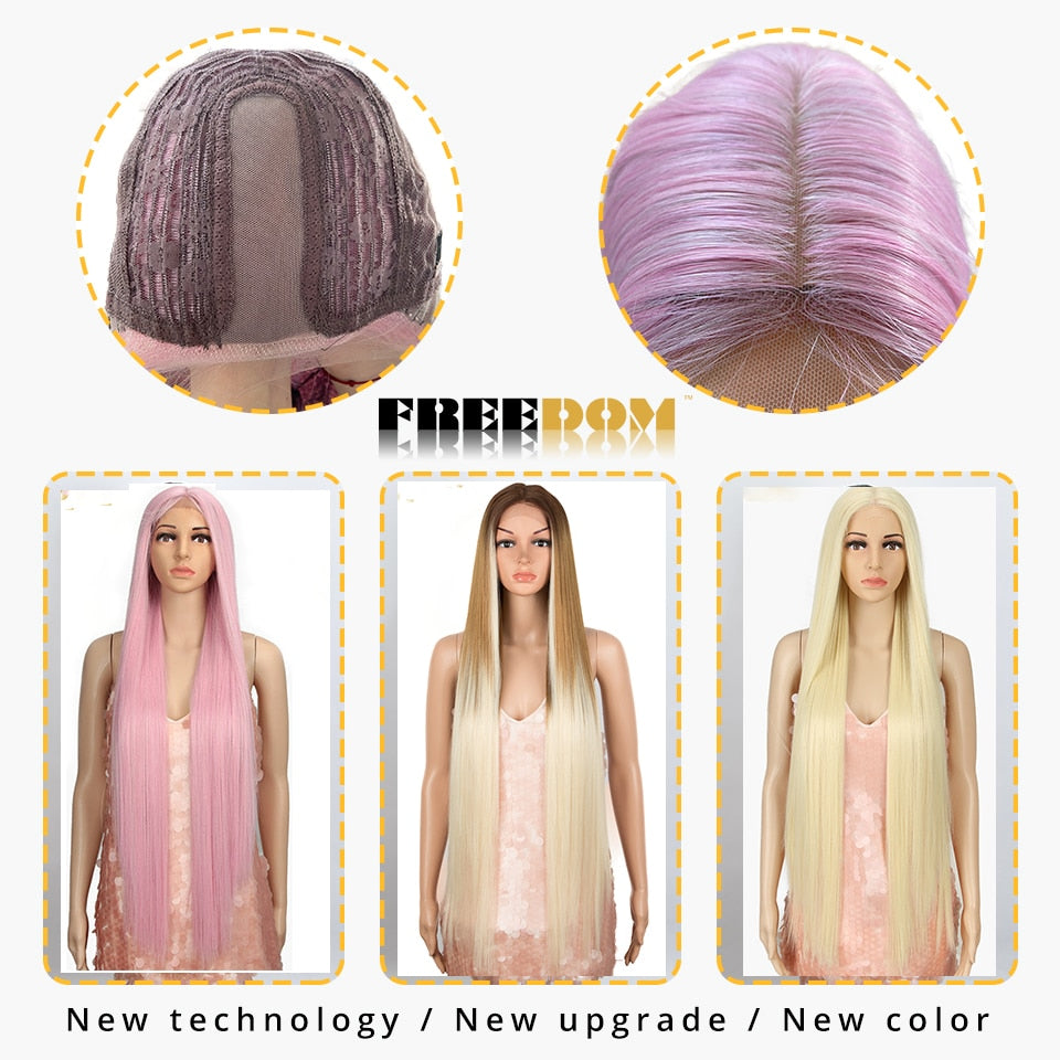 Synthetic Lace Wigs 38 Inch Long Straight Lace Wig Ombre Blonde Brown Pink Cosplay Wigs For Black Women