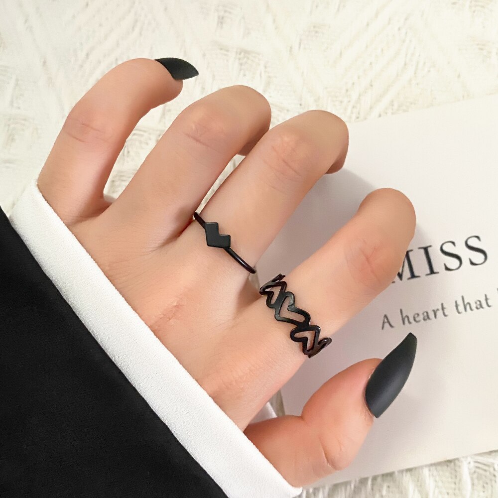 22pcs Heart Black Rings Set For Women Vintage Geometric Cross Pearl Butterfly Finger Rings Women Party Jewelry