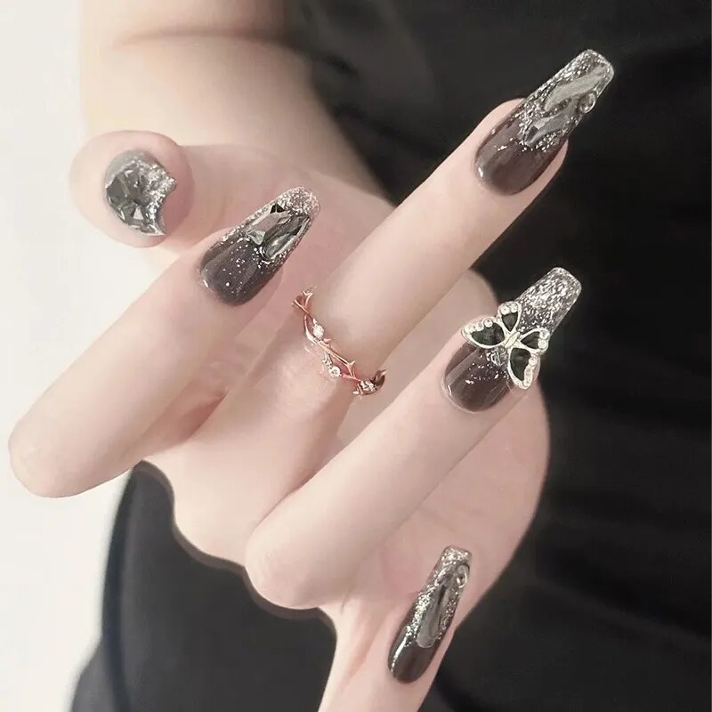 24pcs/box gradient French artifical nails with glue shiny star Fake Nails Lovely Girl korean press on nails ballerina False Nail