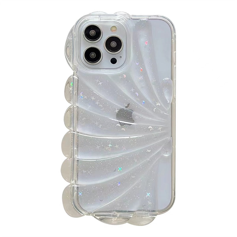 Summer Style Glitter Shell Star Sequin Epoxy Phone Case For iPhone 14 13 12 11 Pro Max INS 3D Simple Fresh Clear Soft Back Cover