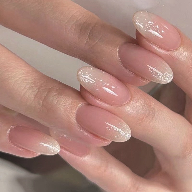 24pcs Long gradient nude false nail with glue simple artifical press on nails acrylic nails natural stick on nails set