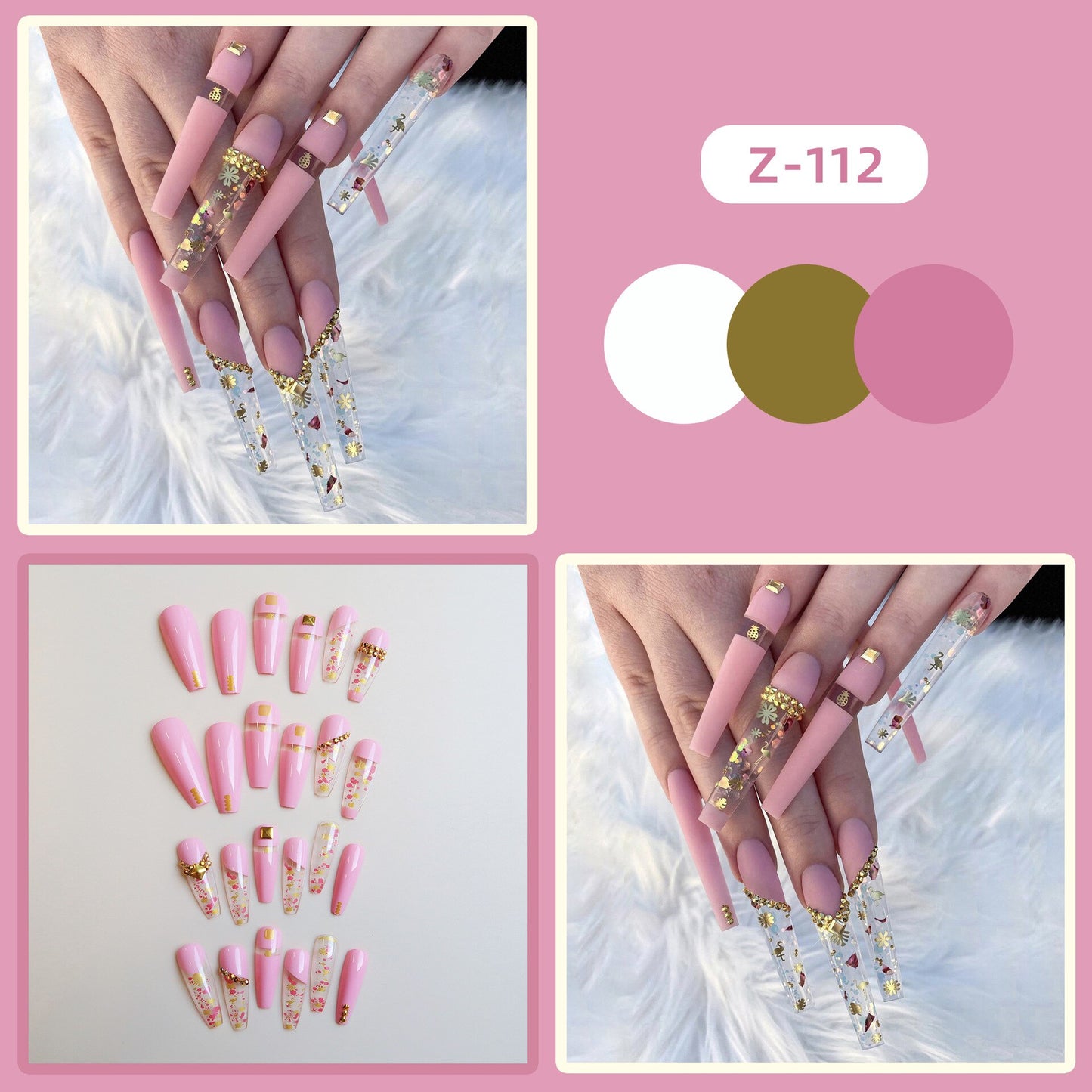 24pcs/box fake nails with Glue Detachable Long Ballerina False Nails With Design Wearable Fake Nails Full Cover