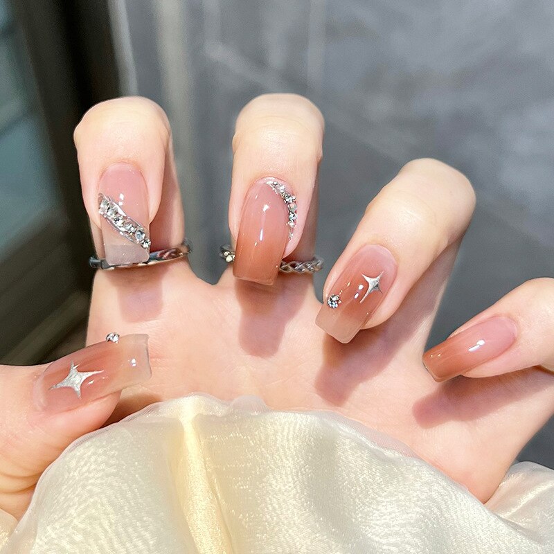 24pcs Wearable Pink Press On Fake Nails Tips With Glue false nails design Butterfly Lovely Girl false nails With Wearing Tools