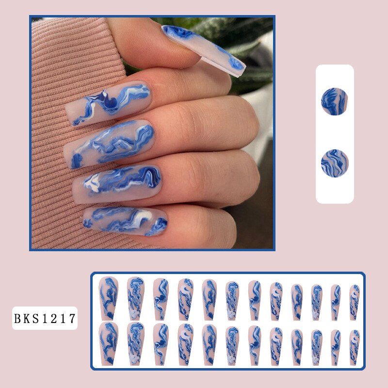 24Pcs/Box Sweet Long Round/Square Head False Nail Art Full Cover Detachable Artificial Y2k Fake Nails Ballerina Press on Nails