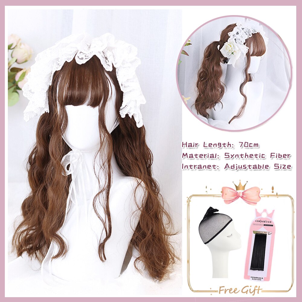 Cosplay Purple Blue High Gloss Bangs Synthetic Long Curly Hair Wig Lolita Women Heat-resistant Wig