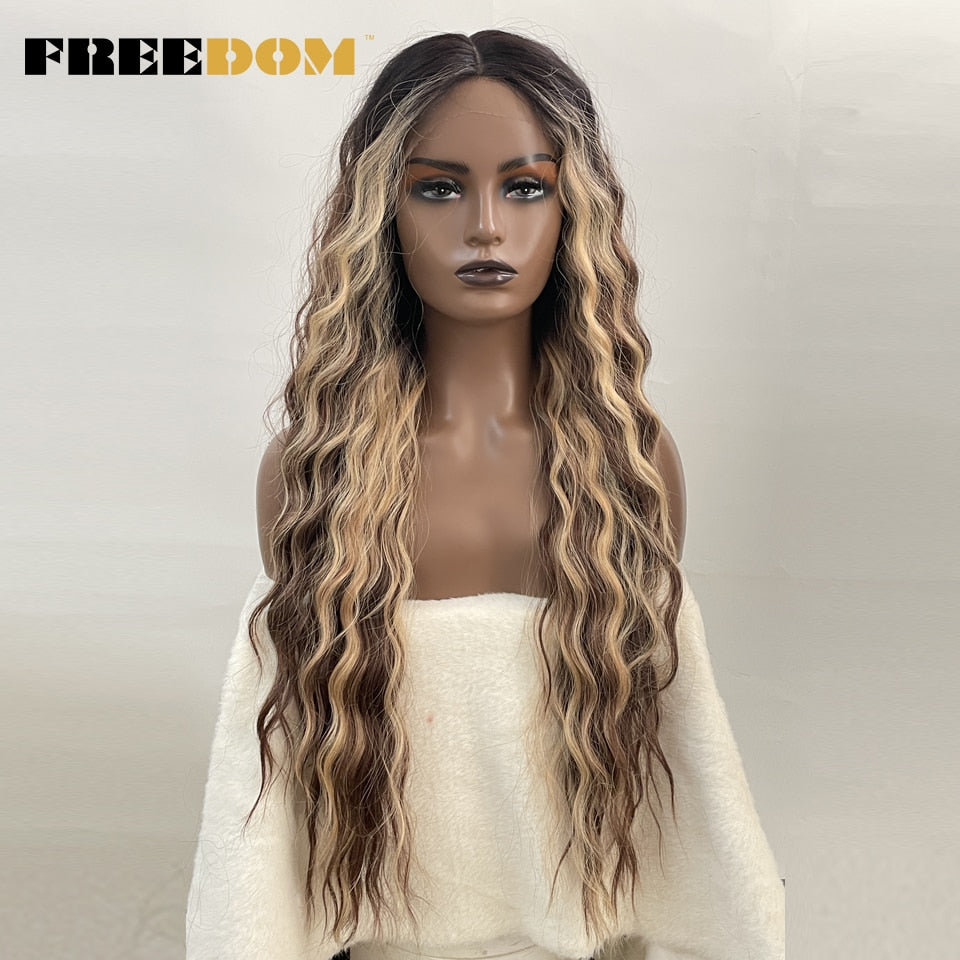 Synthetic Lace Wig Long Deep Wavy Ombre Blonde Ginger Lace Wigs For Black Women Heat Resistant Cosplay Wigs