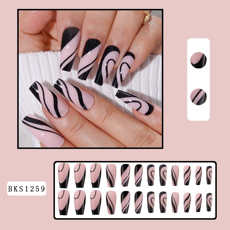 24Pcs/Box Sweet Long Round/Square Head False Nail Art Full Cover Detachable Artificial Y2k Fake Nails Ballerina Press on Nails