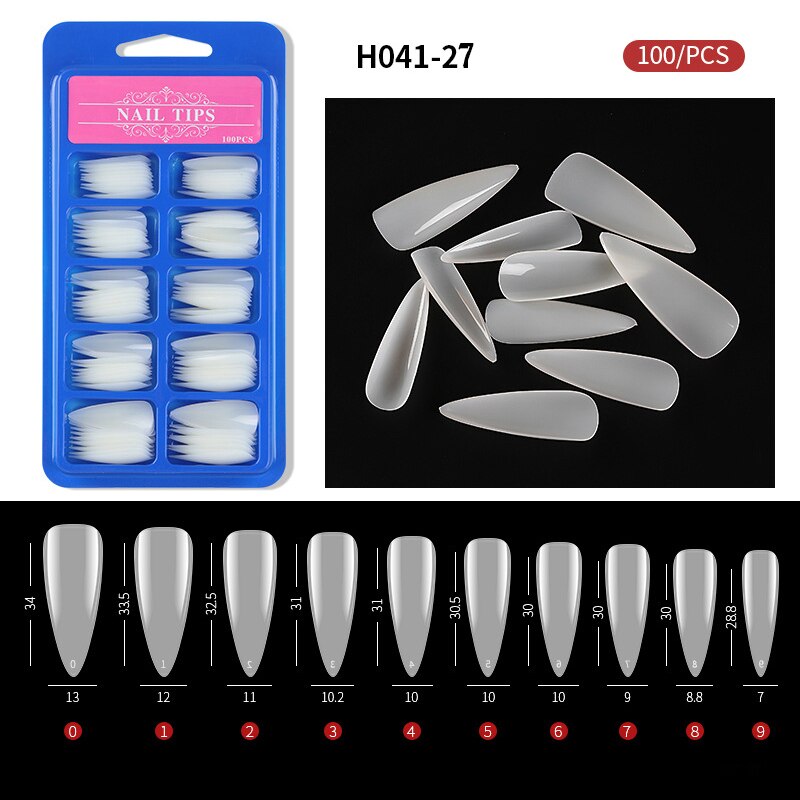 100pcs/box Clear Transparent Seamless Fake Nails Full Coverage False Nails Tips Short T-shaped Water Drop Full Sticker For Nails