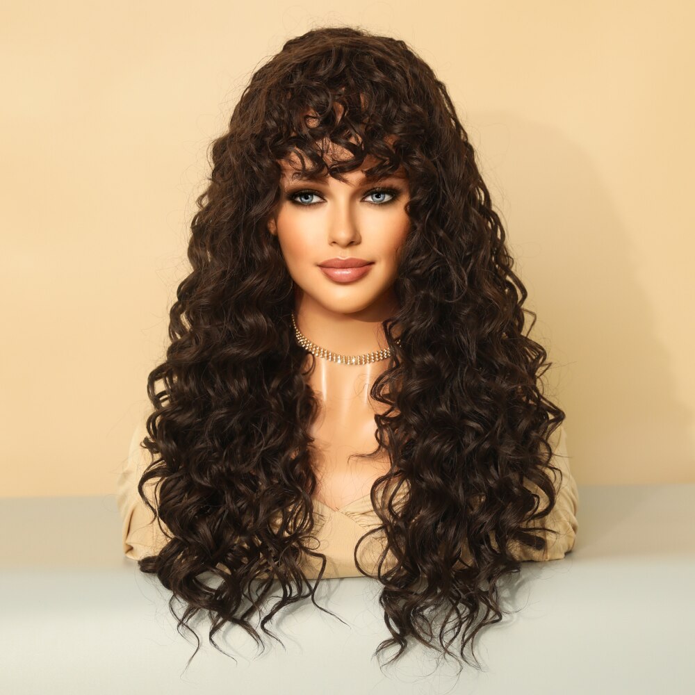 Natural Black Short Curly Hair Wig for Women Heat Resistant Synthetic Wig with Bangs Party Daily Use Afro Female Wig Hair