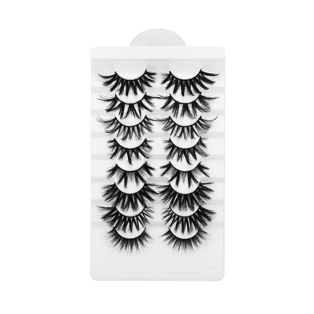 8 Pairs 3D Mink False Eyelashes Mixed Style 100% Mink Hair Wispies Criss-cross Fluffy Eyelashes Volume Handmade Cruelty-free