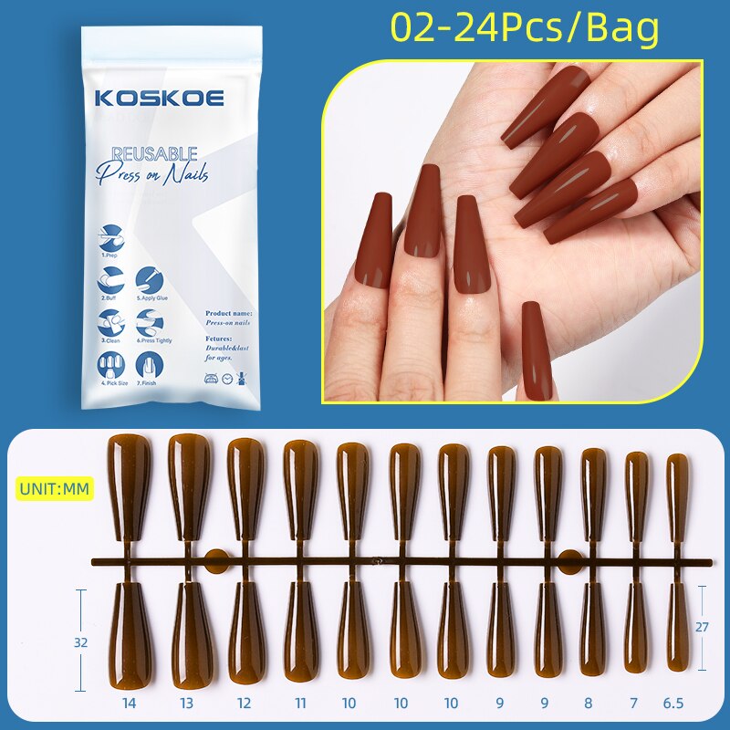 Matte False Nail Tips Solid Color Matte Super Long Coffin False Nail Ballet Press on Nails Tips