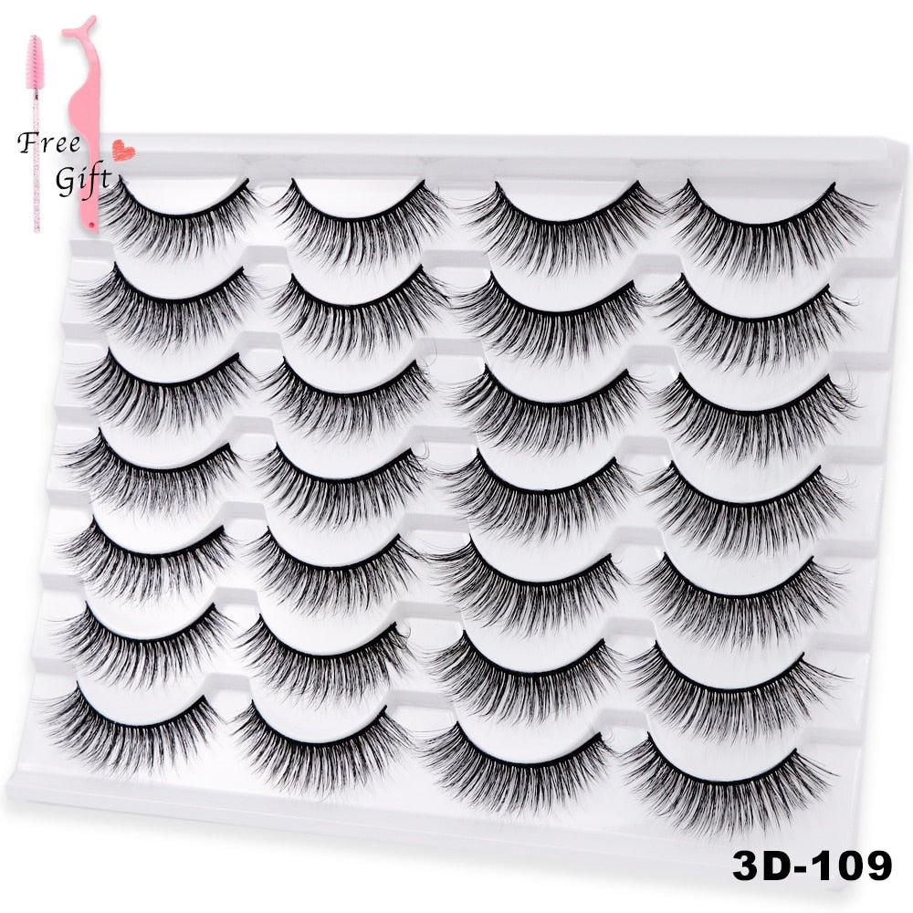 5/10/14Pairs Natural False Eyelashes Dramatic 3D Mink Lashes HandMade Fake Eyelash Extension Reusable Makeup Tool