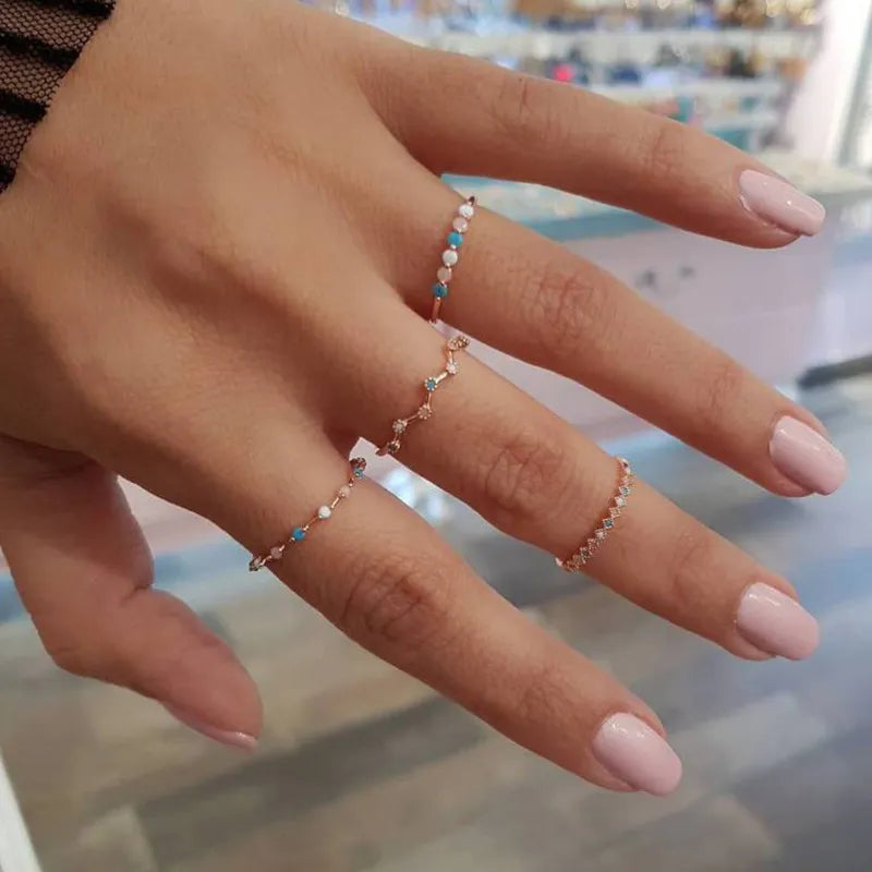 Bohemian Geometric Rings Sets Crystal Star Moon Flower Butterfly Constellation Knuckle Finger Ring Set For Women Jewelry