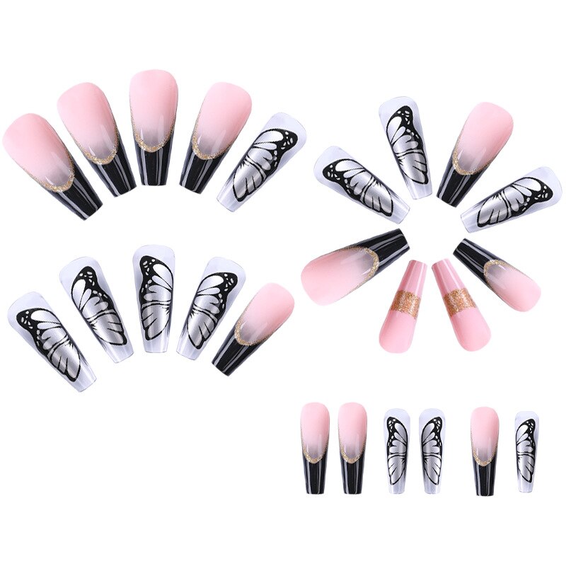 24Pcs/Box Sweet Long Round/Square Head False Nail Art Full Cover Detachable Artificial Y2k Fake Nails Ballerina Press on Nails