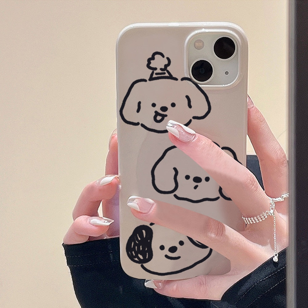 Smile puppy Retro Simple art Sweet Phone case For iPhone 14 13 11 12 Pro Max 14 Plus XR Xs Max 7 8 Plus case Cute cartoon Cover