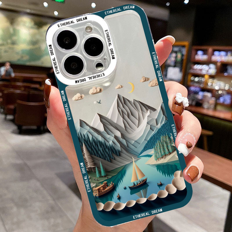 Landscape Clear phone case For iPhone 14 11 12 13 Pro Max Creative Mountain And River For iPhone 7 8 Plus SE 2020 XS X XR Covers