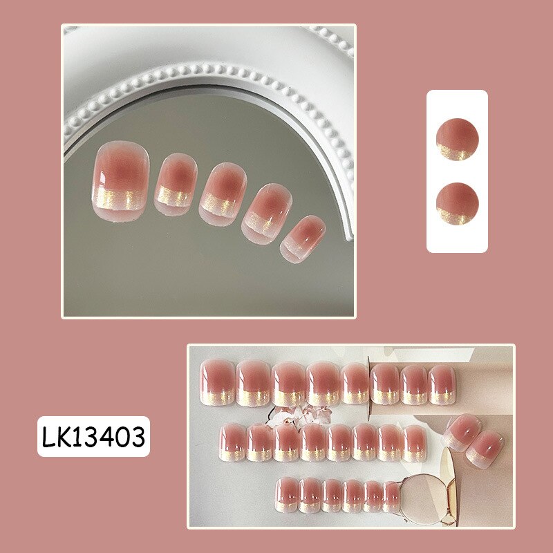 24pc Wearable Gradient fake Nails Nude pink natural Artificial Nails with glue coffin short ballet acrylic press on nails