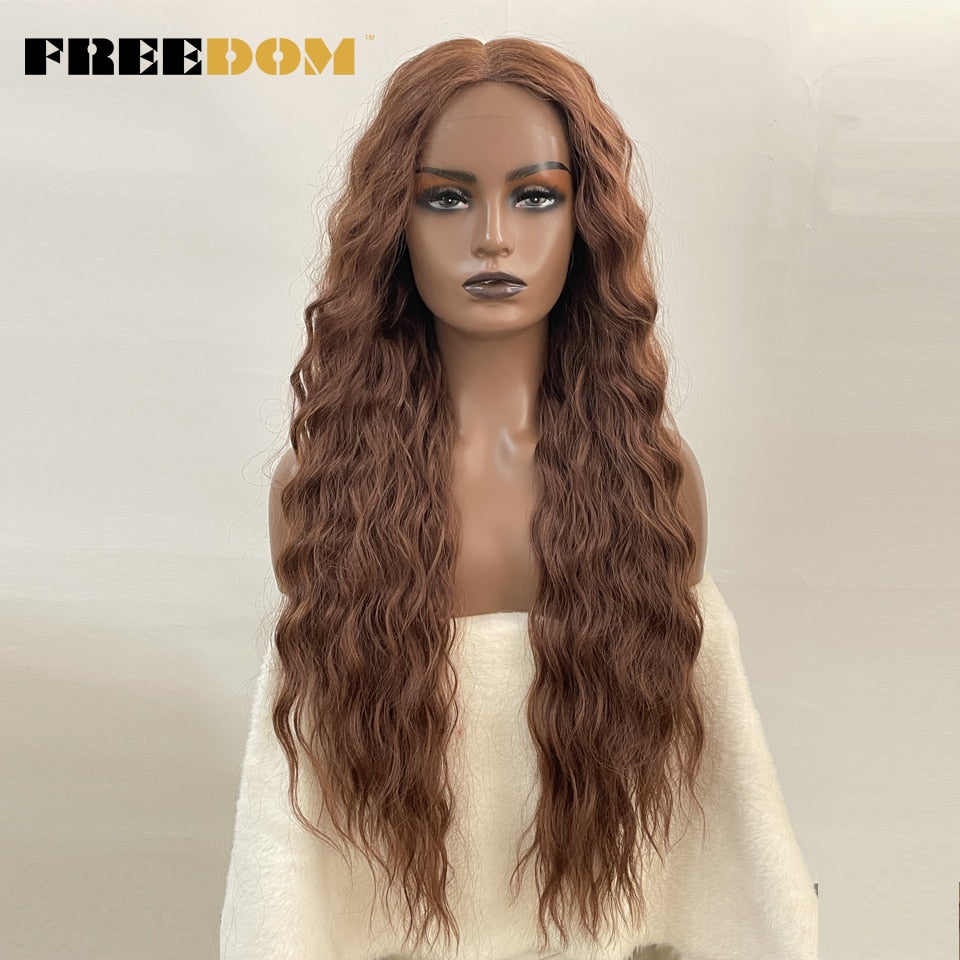 Synthetic Lace Wig Long Deep Wavy Ombre Blonde Ginger Lace Wigs For Black Women Heat Resistant Cosplay Wigs