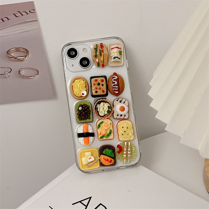 Japanese 3D Snack Food Epoxy Phone Case For iPhone 11 12 13 Pro Max X XR XS Max 7 8 Plus Funny Cute Clear Soft Back Cover Coque