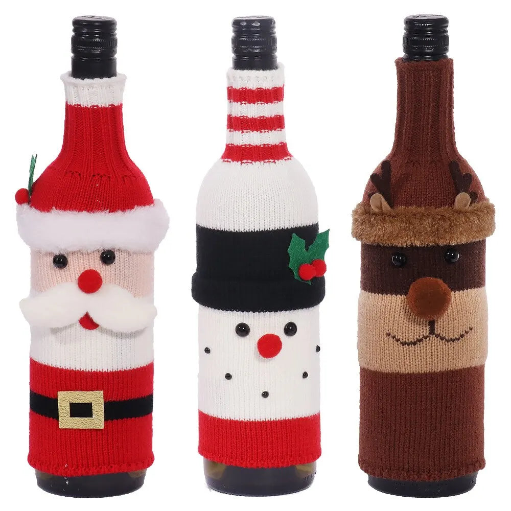 Christmas Decorations Knitting Wool Belt Elderly Wine Bottle Set Table Decor Kitchen Decoration